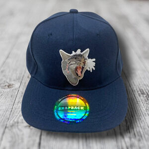 NEW Yawning Cat Kitty Blue Hat Snapback OSFM Adjustable Embroidered NWOT